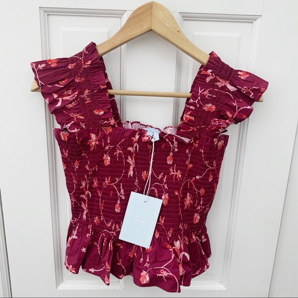 Hill House Paz Top in Burgundy Botanical - Picture 4 of 8